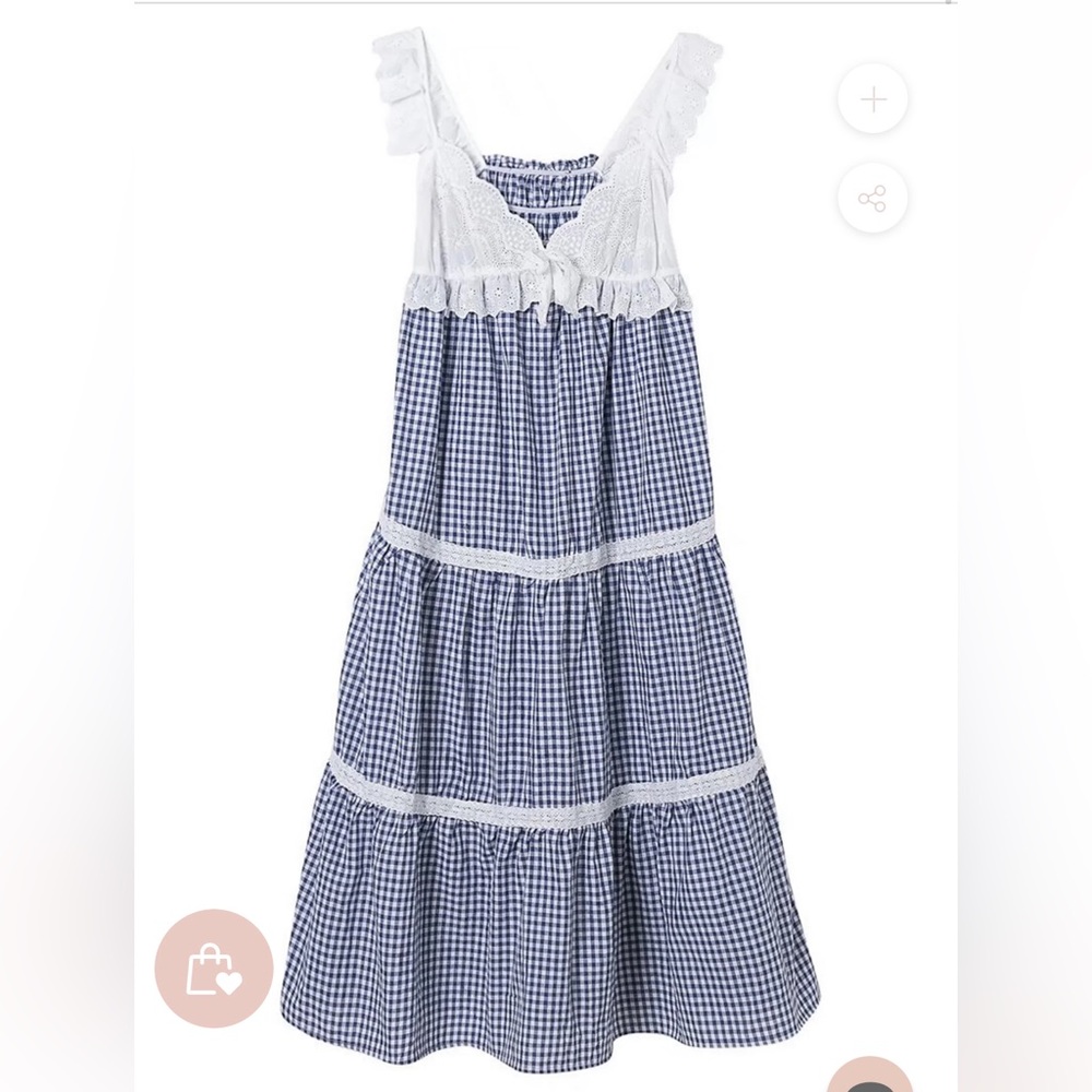 Crochet Lace Checked Midi Dress